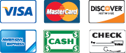 Accepts Visa, Mastercard, Disocover, American Express, Cash and Check